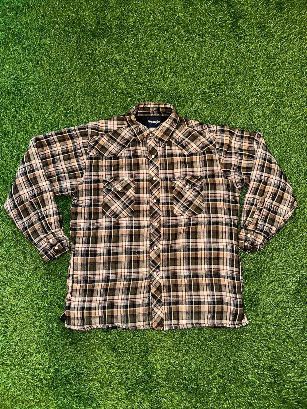 Wrangler Vintage Brown Plaid Quilted Lined Western Pearl Snap Flannel Shirt Jack